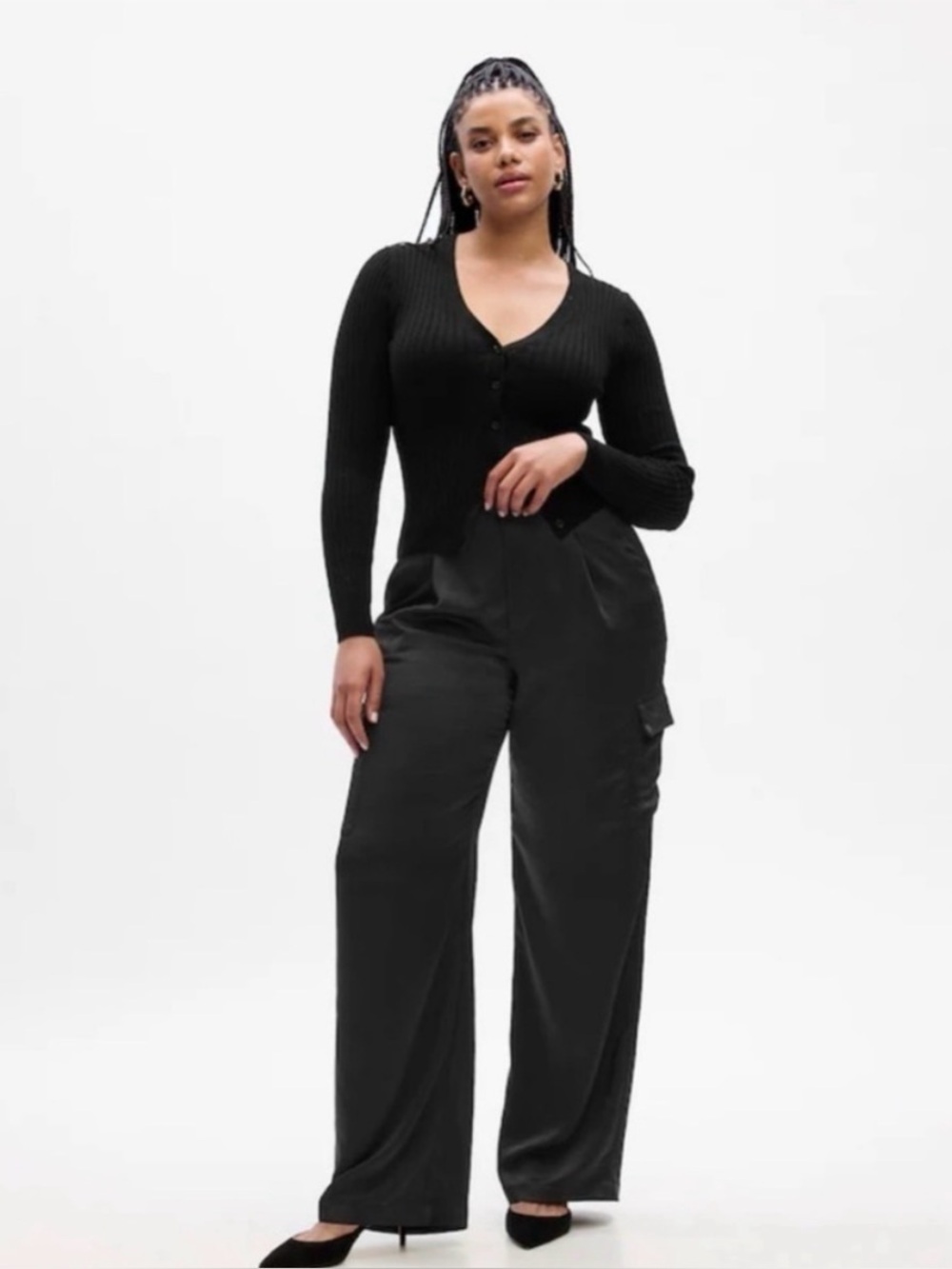 Gap Satin Cargo Trouser‎ Dressy Pants NWT Black Pleated Office Career Women’s 8